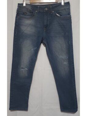 Motocult Men's 34 x 27 Distressed Slim Fit Denim Jeans HEMMED